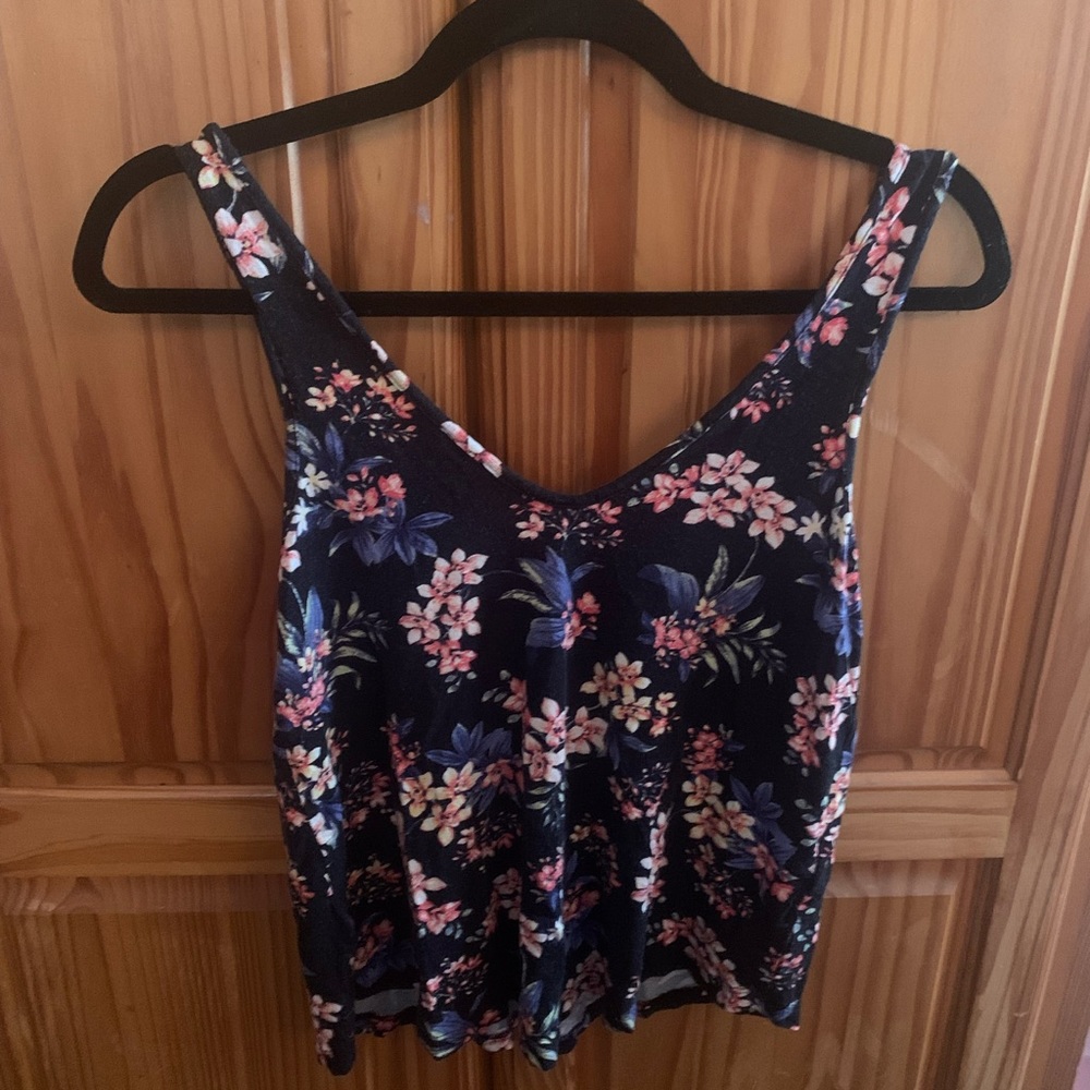 American Eagle Black Floral wide strap Tank